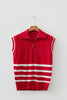 Fiery Red Quarter Zip Striped Detail Short Sleeve Sweater