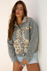 Medium Grey Ribbed Retro Floral Patchwork Shirt Style Jacket