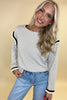 White Stripe Contrasted Ruffle Trim Loose Long Sleeve Top