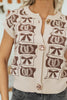 Brown Western Horseshoe Bow Pattern Button Front Sleeveless Knit Sweater