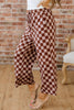 Sky Blue Checkered Elastic High Waist Loose Casual Pants