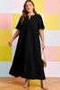 Black Plus Size Solid Color Notched Neck Short Sleeve Loose Dress