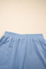 Sky Blue Solid Color Contrast Textured Patchwork Raw Edge 2pcs Short Set