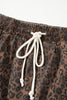 Brown Leopard Print Elastic Waist Drawstring Denim Skort