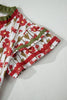 Red Floral Print Contrast Trim V Neck Double Ruffled Short Sleeve Blouse