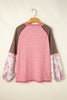 Fushia Mixed Print Patchwork Raglan Ribbed Knit Top