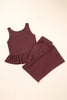 Red Dahlia Solid Color Ribbed Ruffle Tank Top and Pants Set