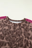 Brown Retro Leopard Print Contrast Varsity Stripe Trim Plus Size 2pcs Short Set