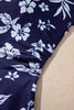 Sky Blue Crossed Back Floral Print Asymmetric Knot Side One Piece Swimsuit
