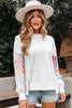White Floral Dotted Mixed Print Patchwork Sleeve High Low Casual Sweatshirt