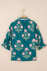 Sky Blue Casual Wild Flower Print V Neck 3/4 Sleeve Blouse