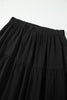 Black Elastic Waist Ruffled Tiered Flared Denim Maxi Skirt
