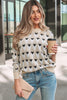 Parchment Geometric Heart Print Ribbed Trim Loose Sweater