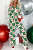 Green Holly Jolly Checkered Pattern 2pcs Long Pajama Set