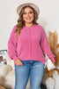 Bonbon Spiral Ribbed Exposed Seam Detail Plus Size Long Sleeve Top