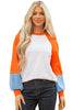 Light Grey Color Block Raglan Sleeve Contrast Stitching Loose Fit Top