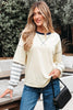 Beige Striped Patchwork Long Sleeve Round Neck Two-in-one Top