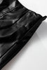 Black Faux Leather Retro Buckle Detail Pleated Stitch Flared Midi Skirt