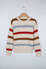 Beige Stripe Exposed Seam Drop Shoulder Heathered Knit Sweater