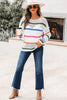 White Color Block Striped Pointelle Knit Sweater