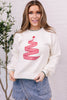 Racing Red Stitched Detail Christmas Tree Holiday Casual Sweater