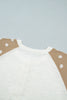Khaki Polka Dot Contrast Long Sleeve Button V Neck Sweater