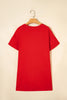 Fiery Red Sequin Trim Stars and Stripes Bow Patched T Shirt Mini Dress
