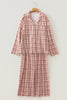 Pink Plaid Patch Pockets Long Sleeve Lounge Set