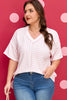 Pink Stripe Plus Size V Neck Exposed Seam Patchwork T Shirt