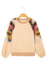 Light French Beige Aztec Patchwork Raglan Pullover Sweatshirt