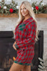 Red Plaid Contrast Patched Christmas Holiday Long Sleeve Shirt and Short 2pcs Pajama Set