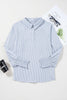 Gray Pinstripe Long Sleeve Smocked Cuffs Button Shirt Collar Blouse