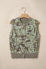 Green Camo Print Button Front Loose Sweater Vest