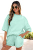 Light Pink Solid Color Exposed Seam Mock Neck Oversize Tee Casual Shorts 2pcs Outfit