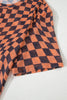 Orange Checkered Print Crew Neck Mesh T Shirt