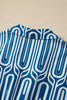 Blue Geometric Print Short Sleeve Drawstring Shirt Collar Dress