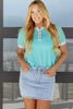 Turquoise Corded Colorblock Buttons Henley T Shirt