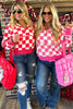 Red Checkered Print Half Zip Hoodie Loose Pant Set