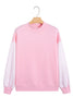 Pink Plaid Sleeve Colorblock Loose Tunic Sweatshirt