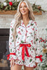 White Christmas Print Ruffle Cuff Long Sleeve Lounge Set