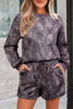 Brown Abstract Woodland Camo Print Baggy Pullover Drawstring Shorts Set