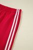 Fiery Red Varsity Striped Detail Crewneck Pullover Elastic Sweatpants 2pcs Outfit