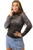 Brown Leopard Print Long Sleeve Sheath Pullover Western Style Top