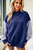 Pink Plaid Sleeve Colorblock Loose Tunic Sweatshirt