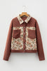 Clay Ribbed Retro Floral Patchwork Shirt Style Jacket