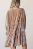 Smoke Gray Solid Color V Neck Velvet Tiered Long Sleeve Dress