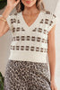 White Contrast Geometric Textured Knit V Neck Cropped Sweater Vest