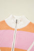 Orange Stripe Colorblock Half Zip Oversize Sweater