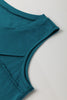 Blue Sapphire Solid Color Stitching Detail Round Neck Tank Top