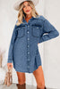 Blue Beau Chest Pocket Raw Hem Denim Loose Shirt Dress